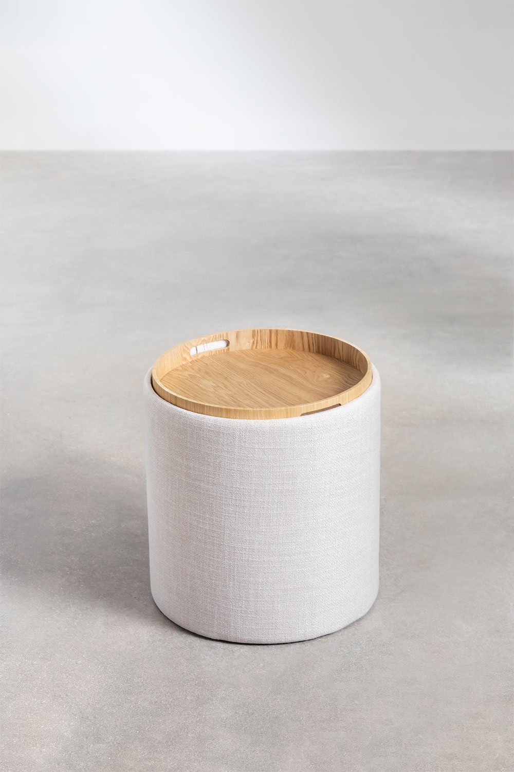 Berkeleni round upholstered pouf with tray and storage, gallery image 4