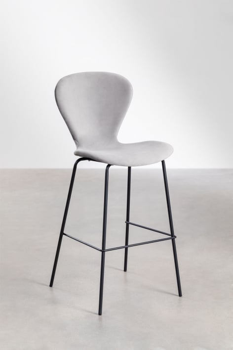 High stool 75 cm in light grey velvet and black iron legs Uit - Light Grey