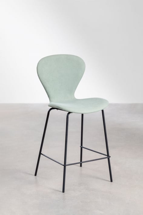 High stool 65 cm upholstered in celadon and black iron legs Uit - Celadon Green