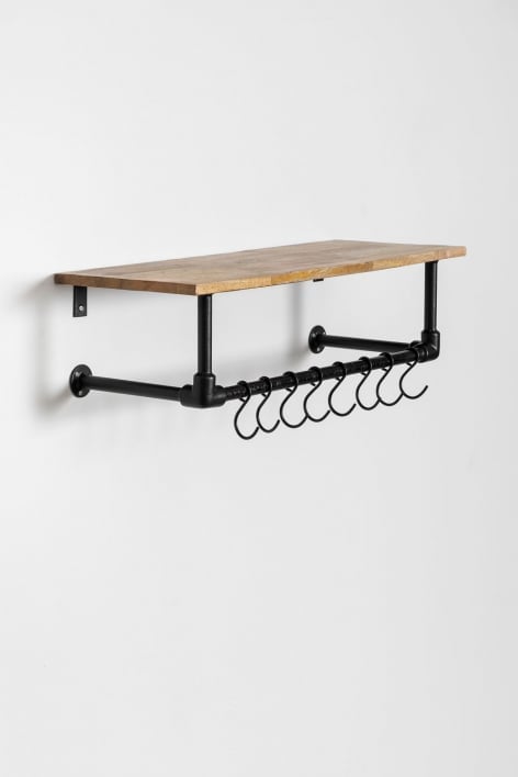 Wall mounted coat rack with shelf in mango wood and steel Jensin