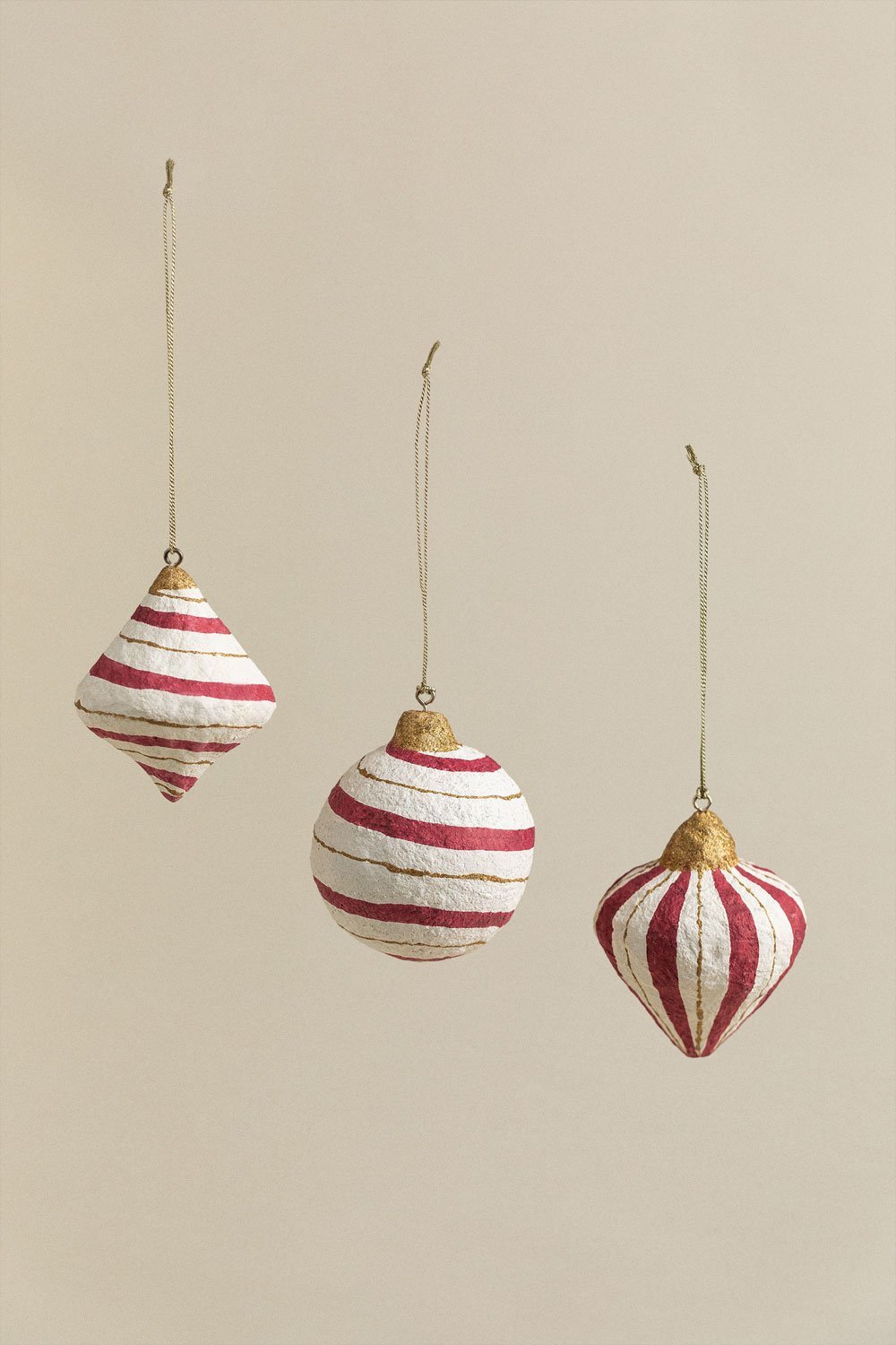 Set of 3 handmade Christmas decorations in Grisen paper mache, gallery image 2