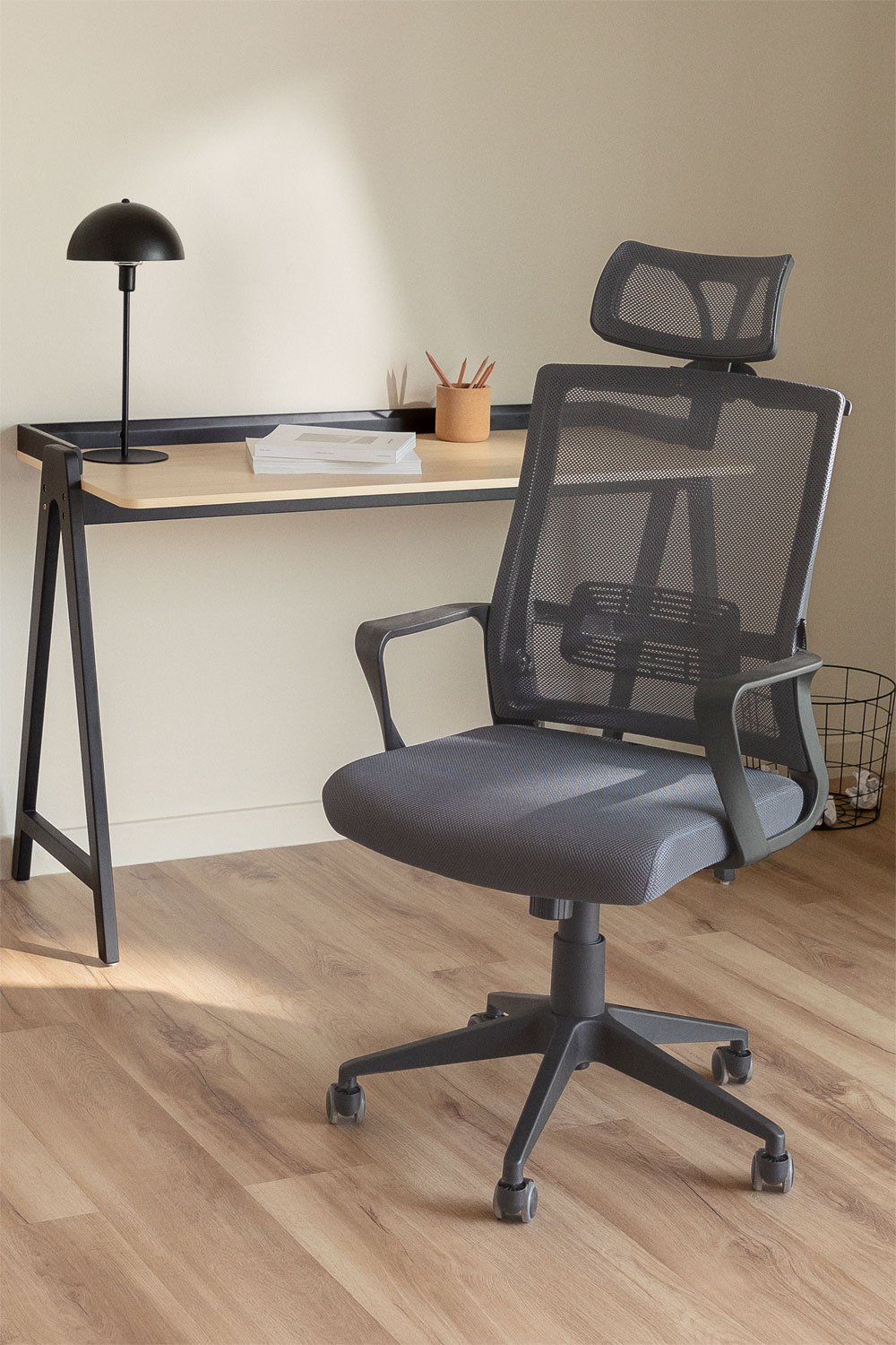 Office Chair with Wheels and Headrest Teill Black, gallery image 1