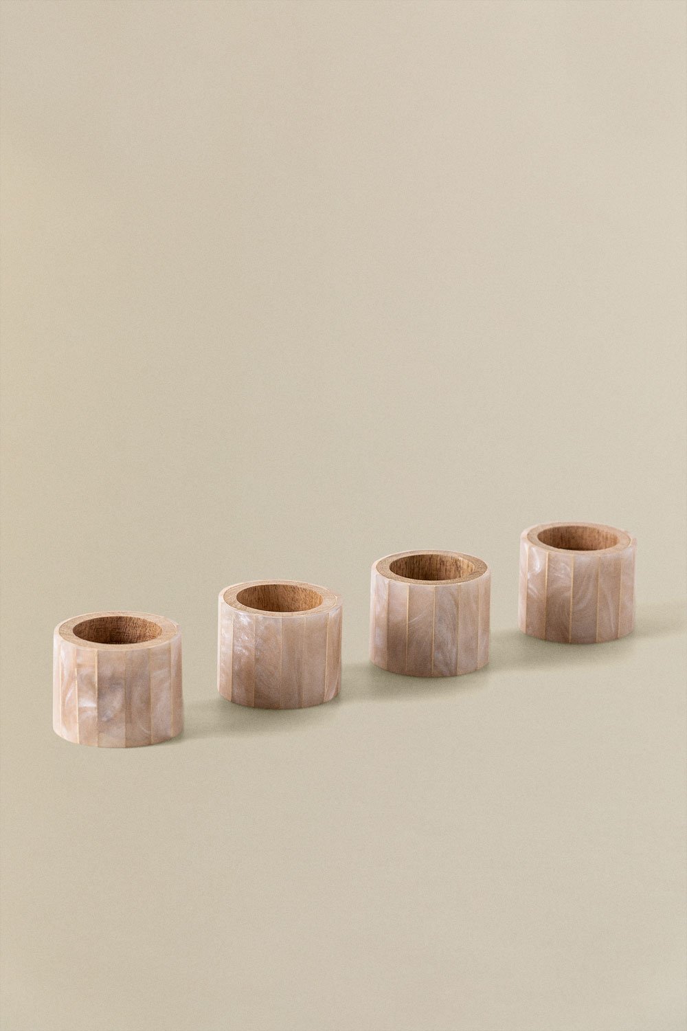 Set of 4 Napkin Rings in Mango Wood and Nacre Anmon Style, gallery image 2