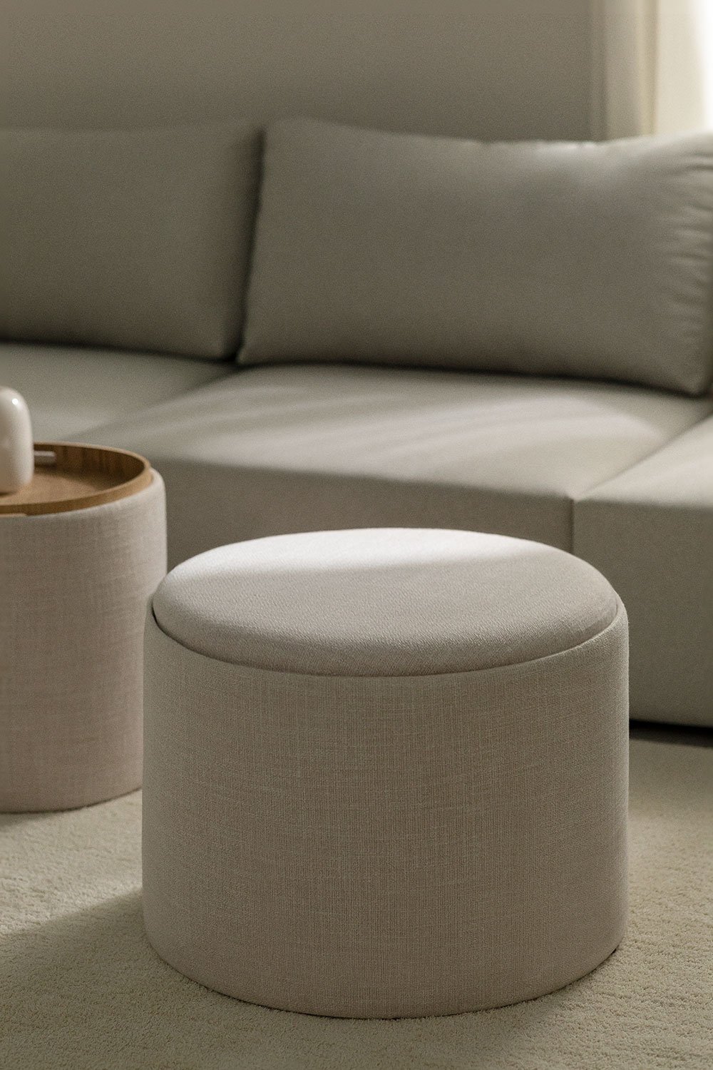 Berkeleni Round Linen Coffee Table with Tray and Storage , gallery image 2