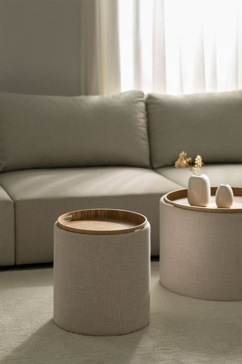 Berkeleni Linen Side Table with Tray and Storage 