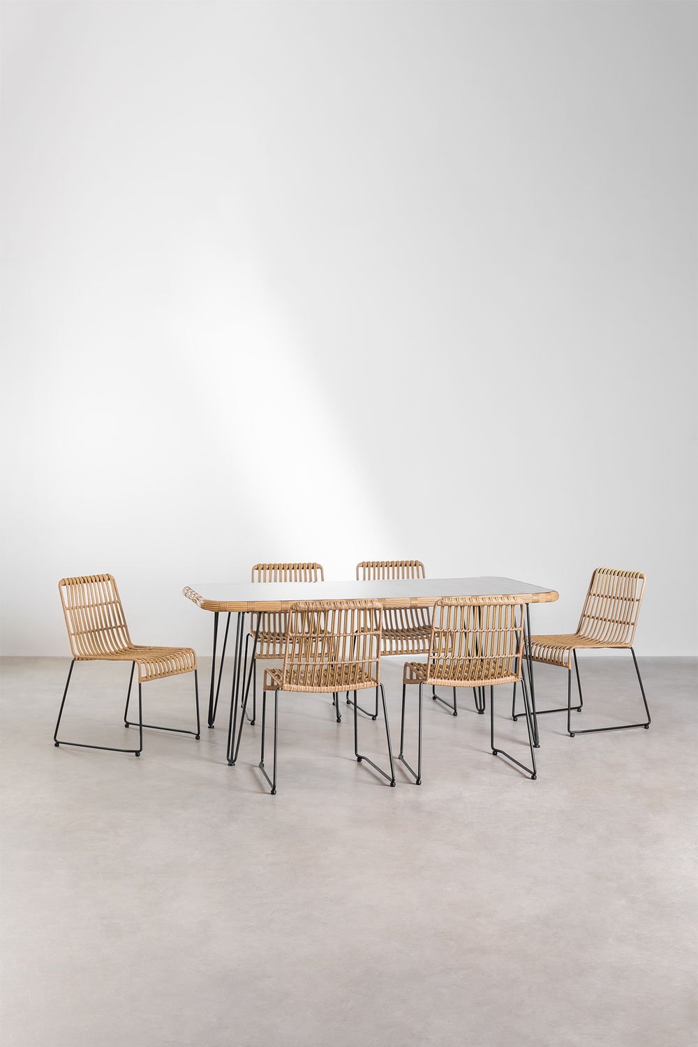 Rectangular Table Set in Synthetic Wicker (180x90 cm) Leribert and 6 Garden Chairs in Synthetic Rattan Aroa, gallery image 2