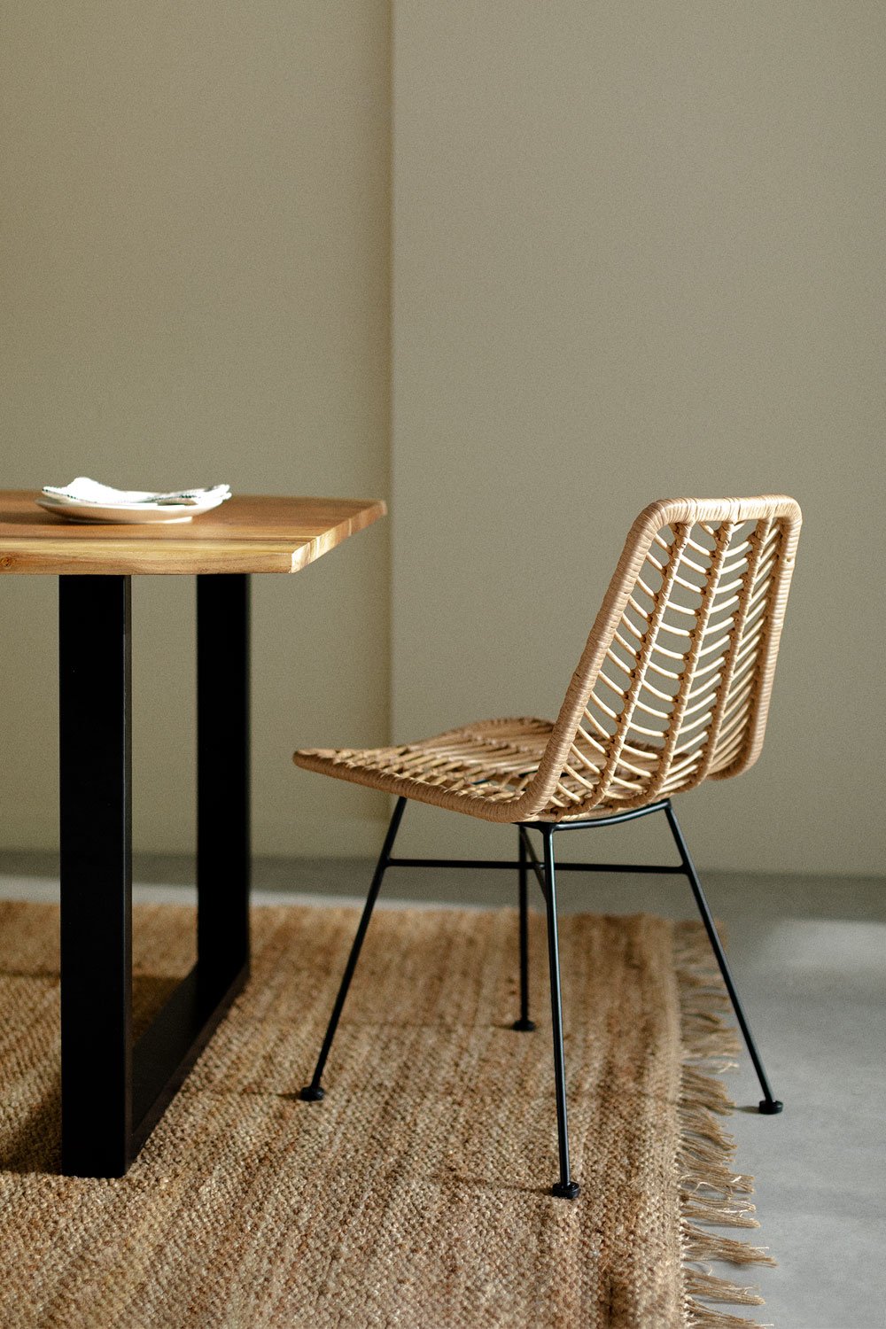 Wood and rattan online dining chairs