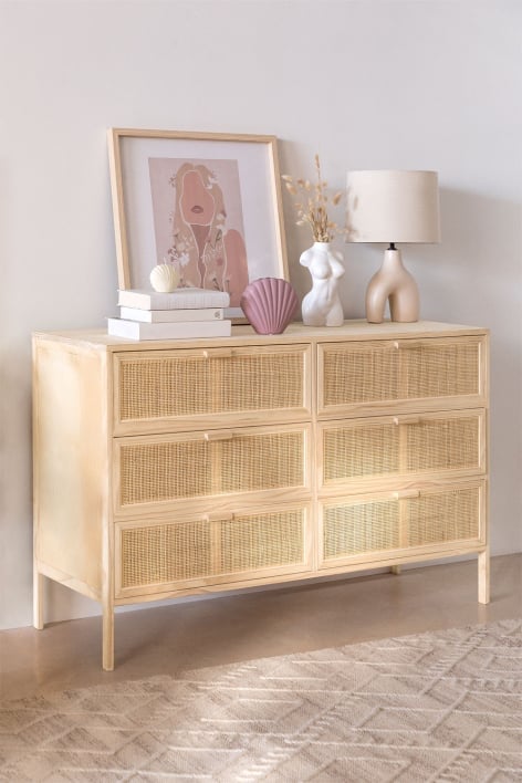Rattan & Wood chest of drawers Reyna