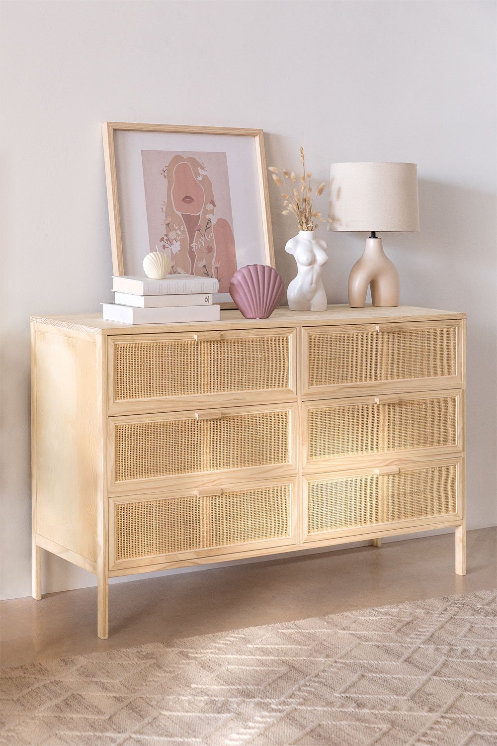 Rattan & Wood chest of drawers Reyna , gallery image 1