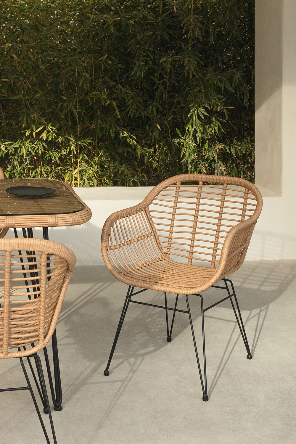 Plastic rattan outdoor deals chairs