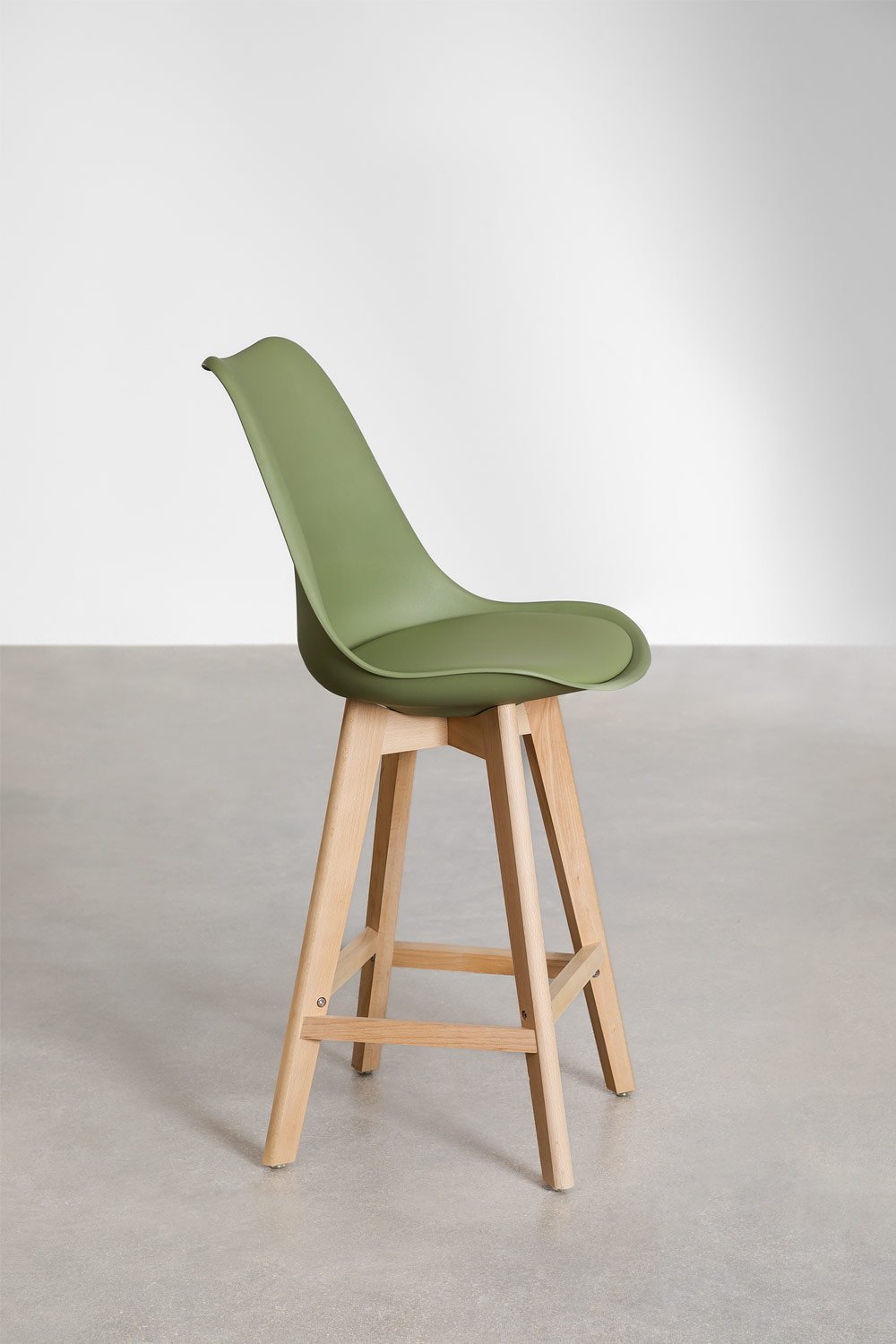4-Pack high stools 65 cm with light army green faux leather cushion Nordic, gallery image 2