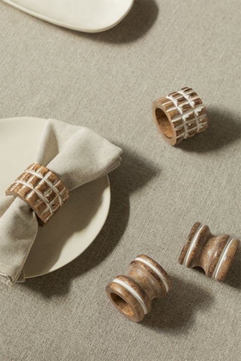 Set of 4 Wooden Napkin Rings Teylie Style