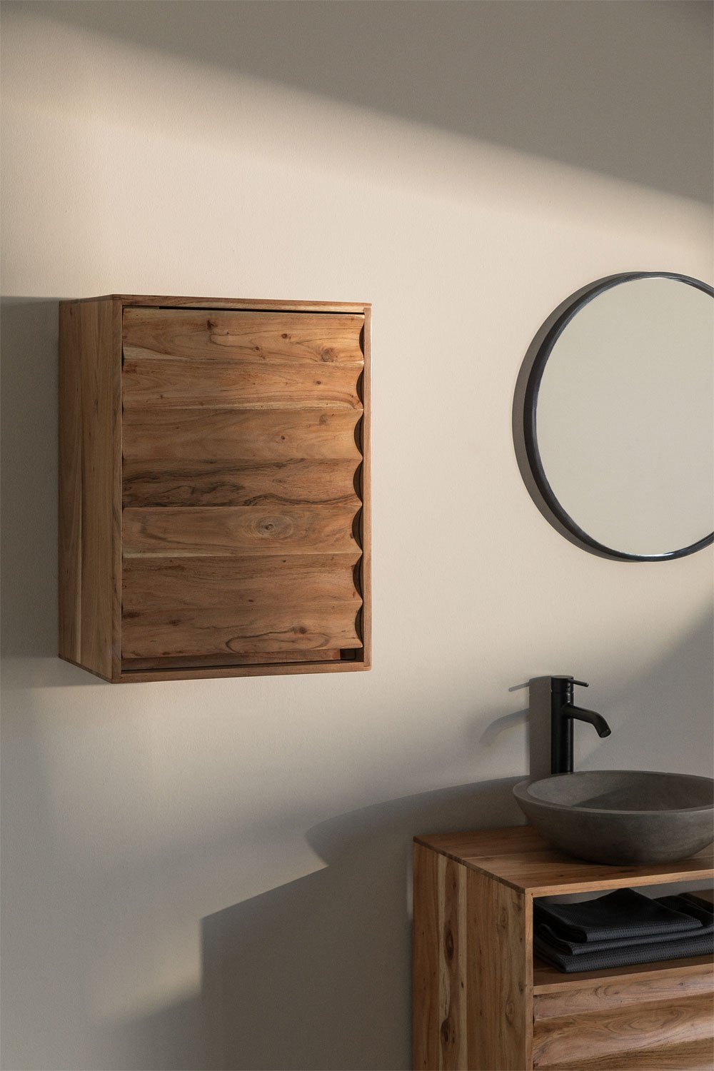 Petter Acacia Wood Bathroom Wall Cabinet, gallery image 1