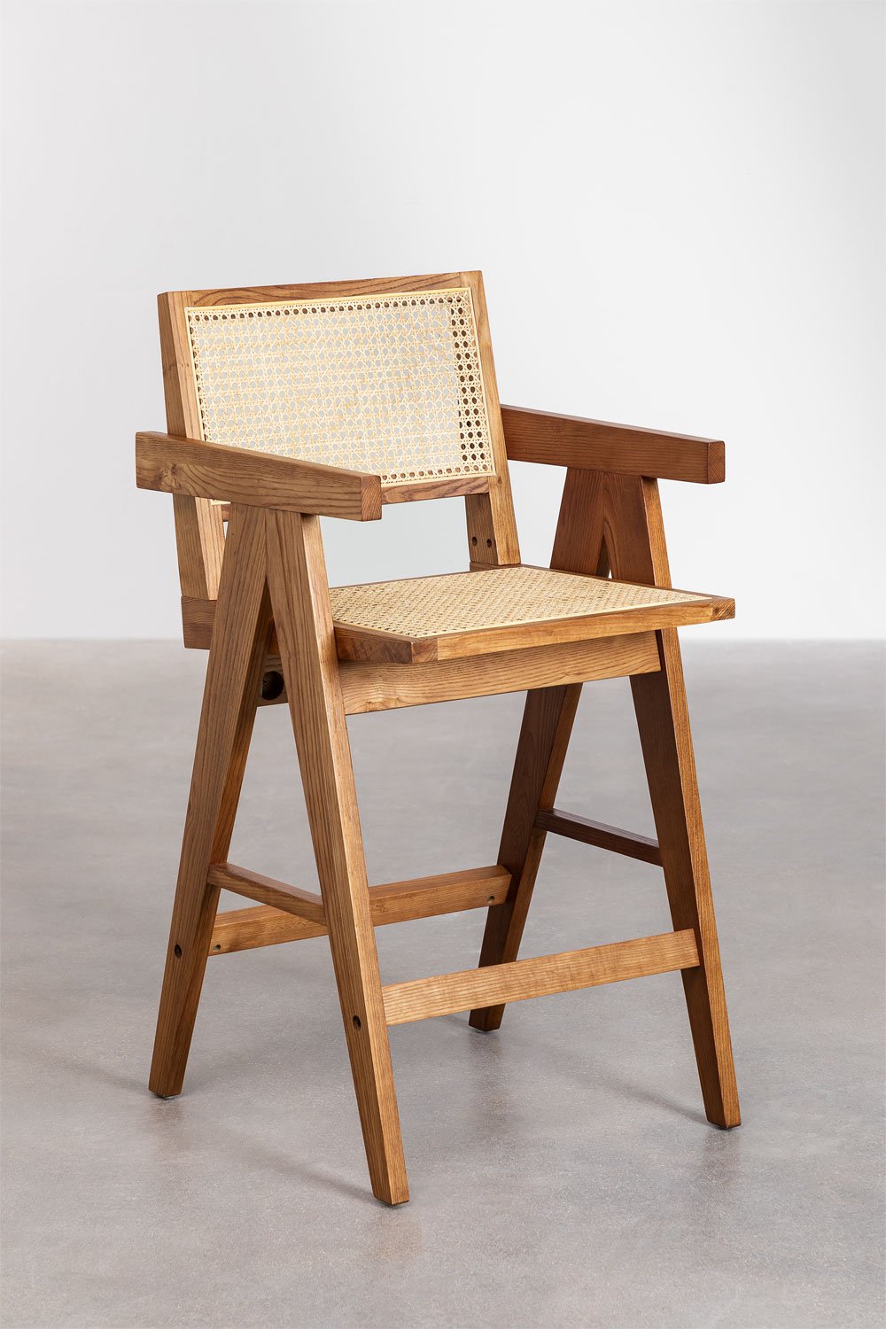 High Stool in Fresno Wood and Rattan (65.5 cm) Lali, gallery image 2