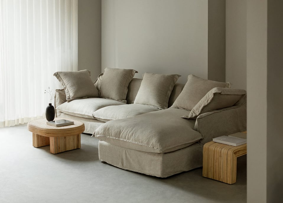 4 Seater Chaise Longue Sofa in Linen Kaylor