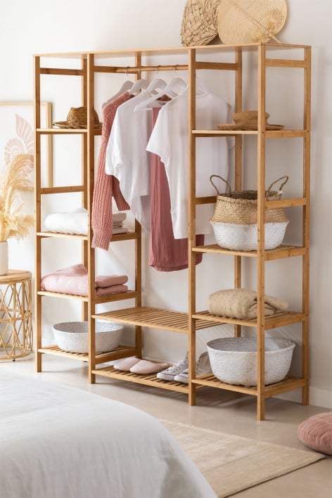 Krauford Open Wardrobe with Bamboo Wood Shelves