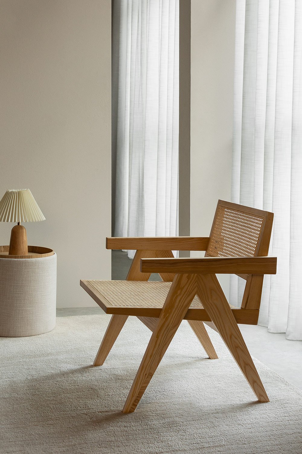 Lali Ash Wood and Rattan Armchair with Armrests, gallery image 1