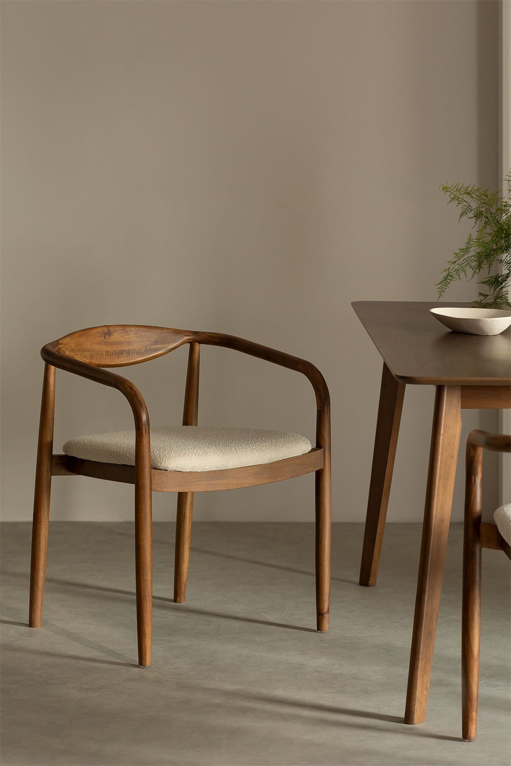 Mallory acacia wood and shearling dining chair , gallery image 1
