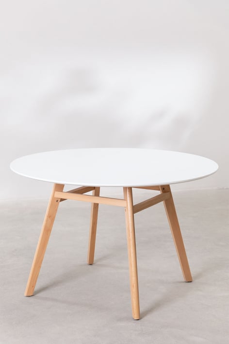 Round MDF & Beech Wood Dining Table Scand Nordic