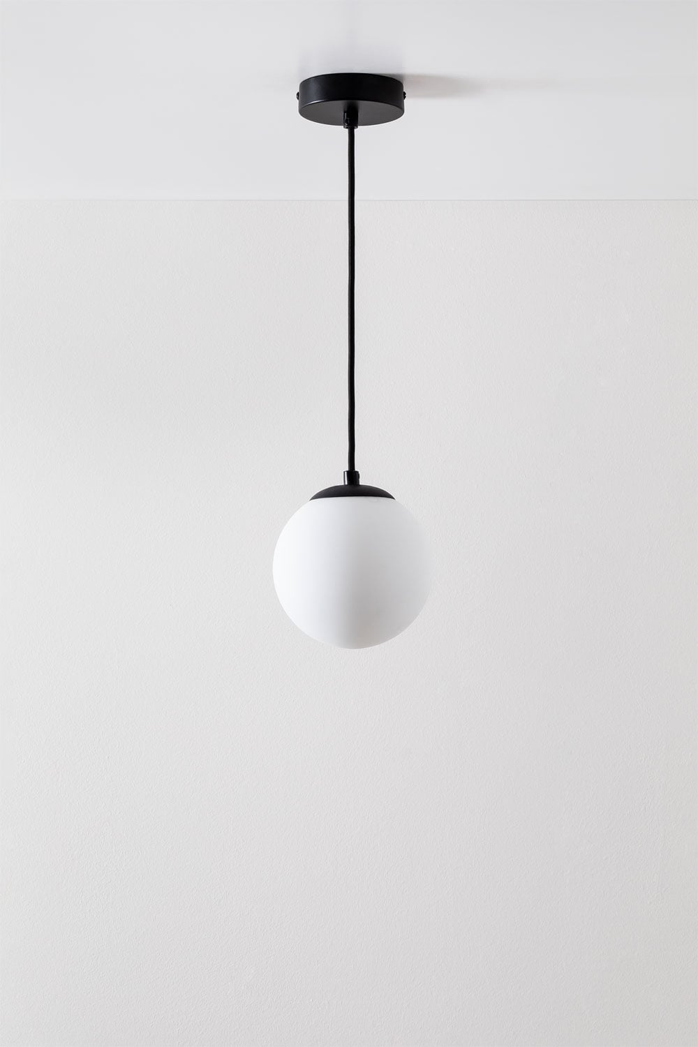 Pendant ceiling lamp Ø12 cm in iron with Uvol glass ball, gallery image 2