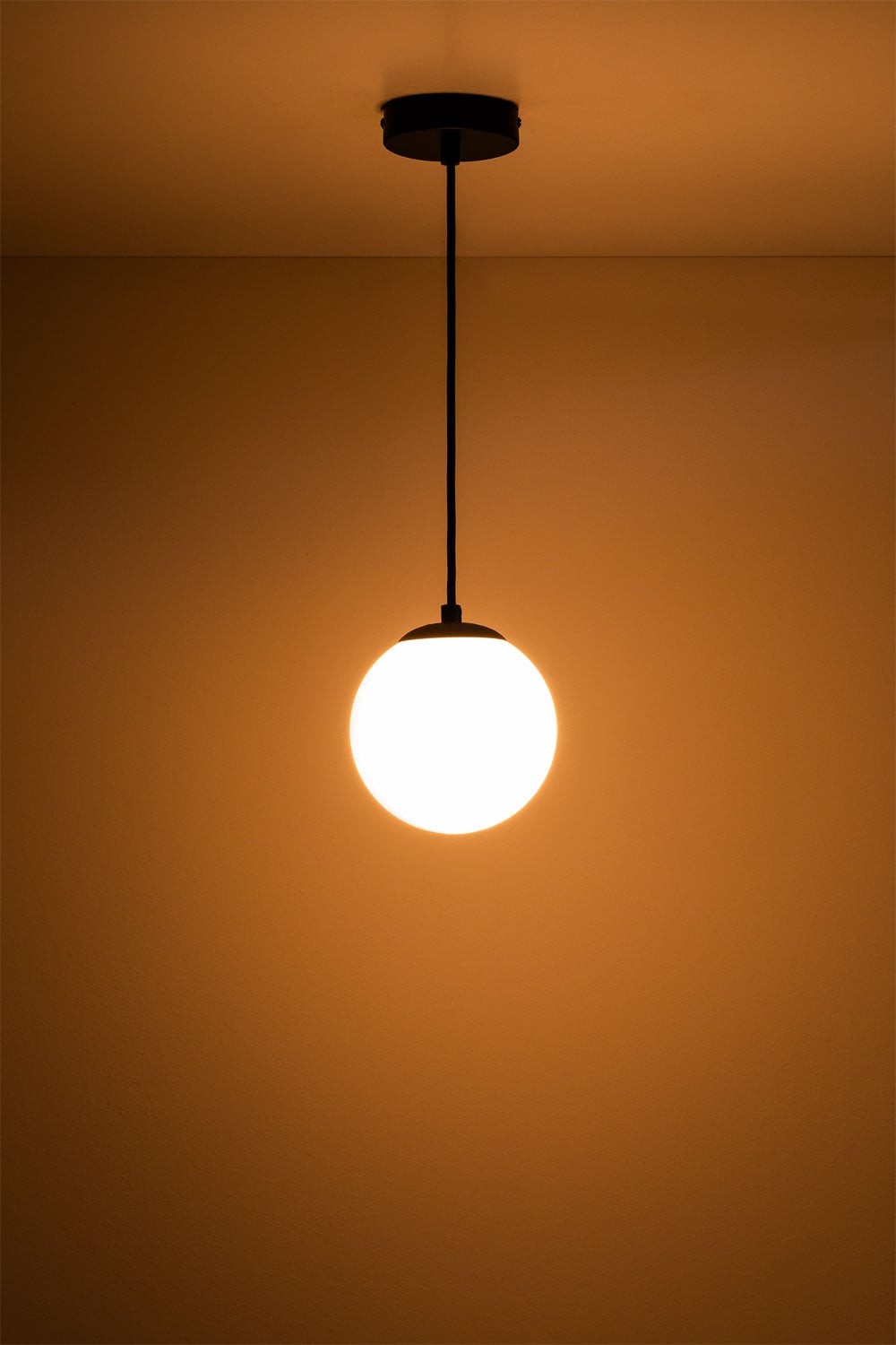 Pendant ceiling lamp Ø12 cm in iron with Uvol glass ball, gallery image 3