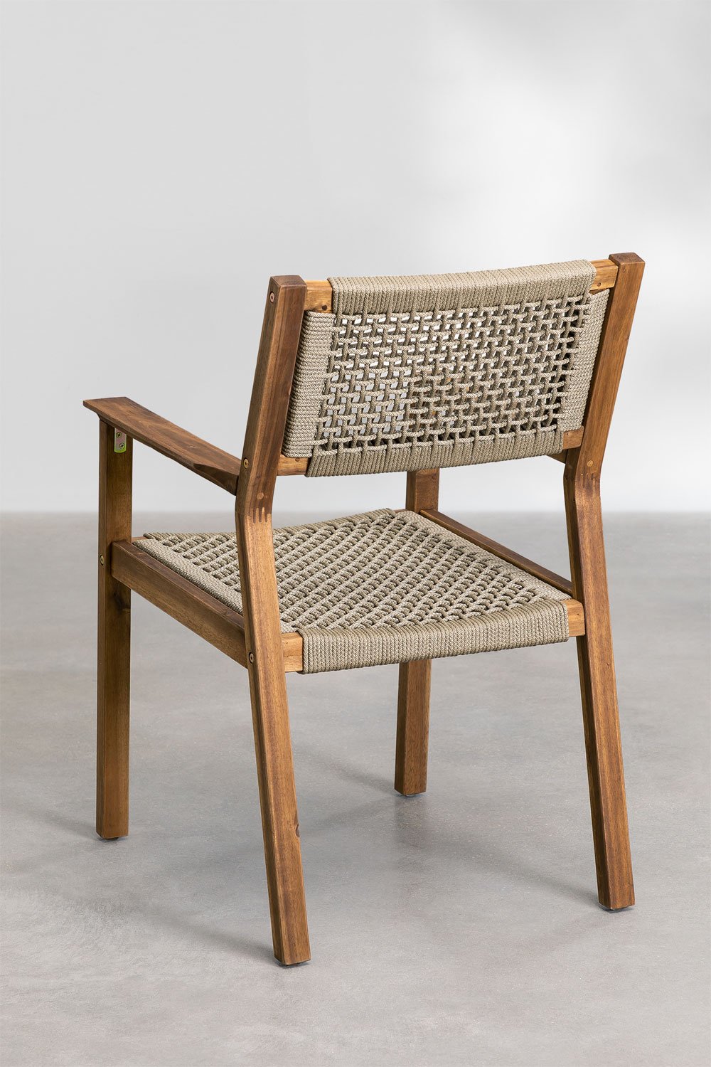 Tenay Square garden chair with acacia wood armrests and braided rope, gallery image 7