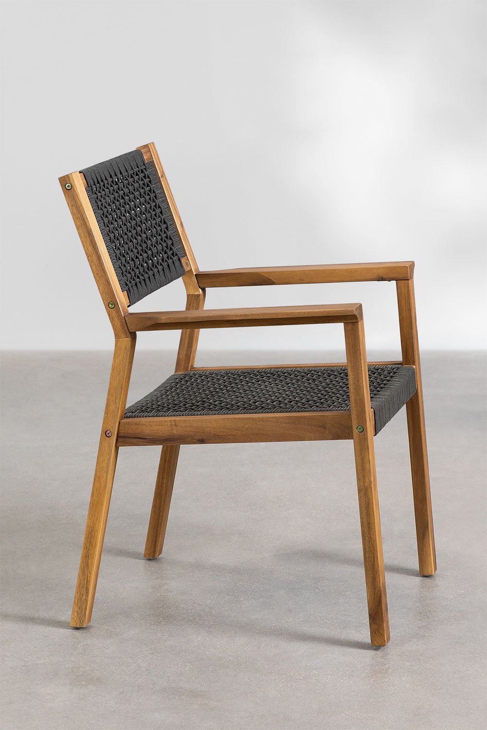 Tenay Square garden chair with acacia wood armrests and braided rope, gallery image 5