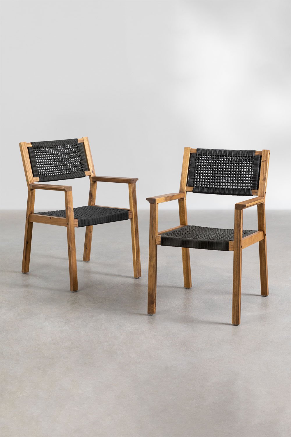 Tenay Square Acacia Wood and Braided Rope Dining Chair with Armrests, gallery image 3