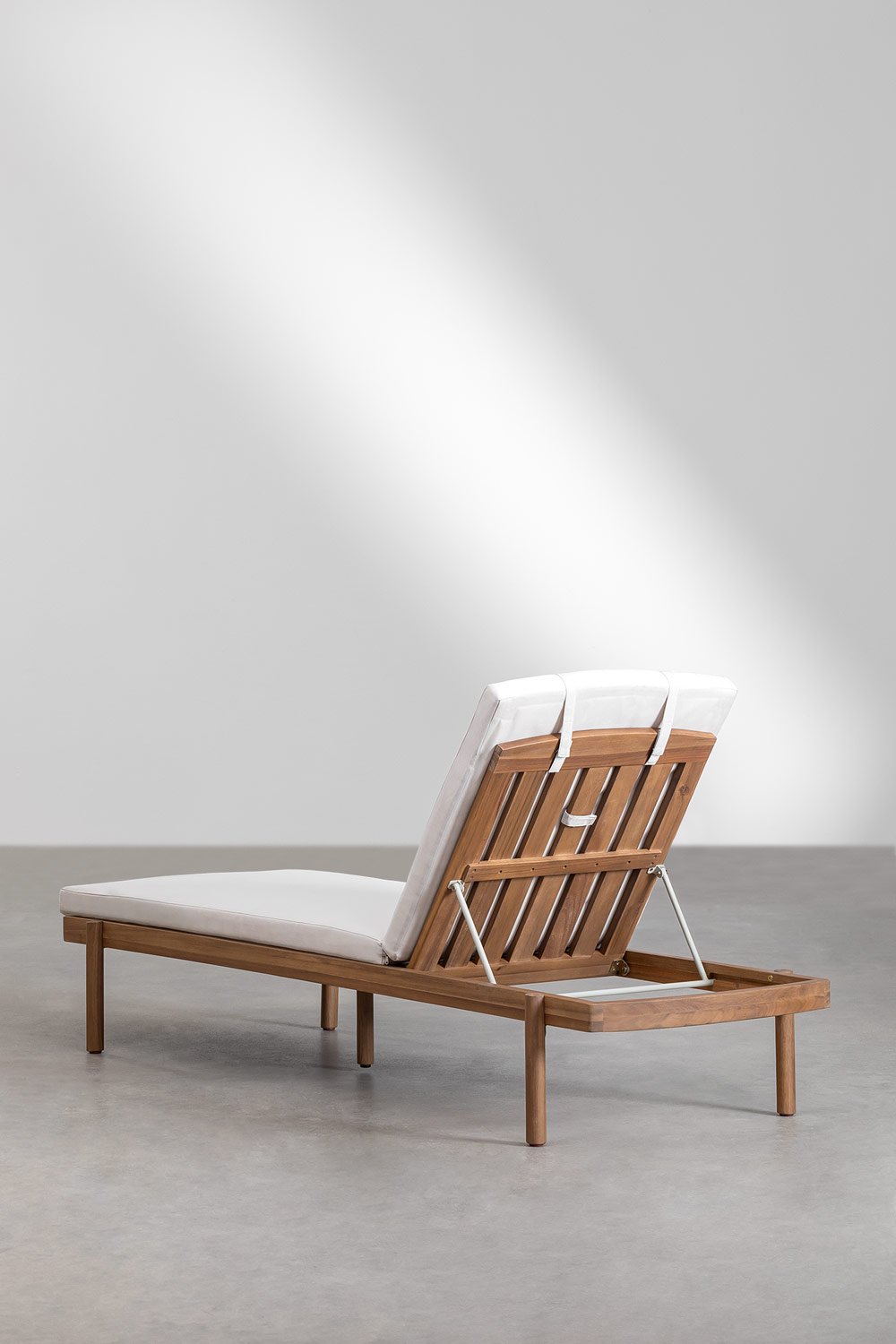 Reclining lounger in acacia wood with Aderyn cushion, gallery image 7