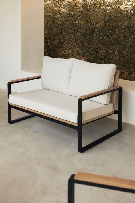 2 Seater Garden Sofa in Aluminum and Acacia Wood Giselle