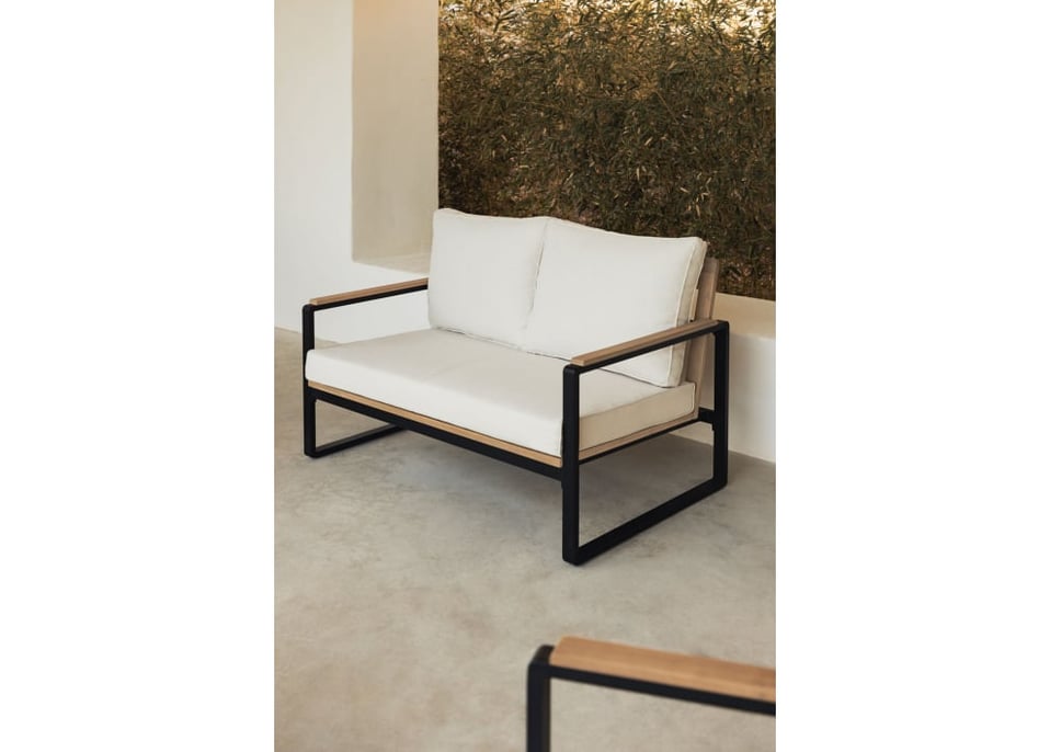 2 Seater Garden Sofa in Aluminum and Acacia Wood Giselle - Black