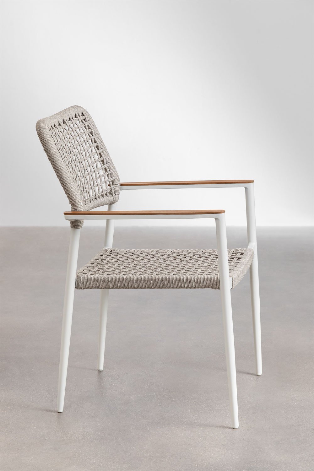 Stackable garden chair with armrests in aluminum and braided rope Nediam, gallery image 3