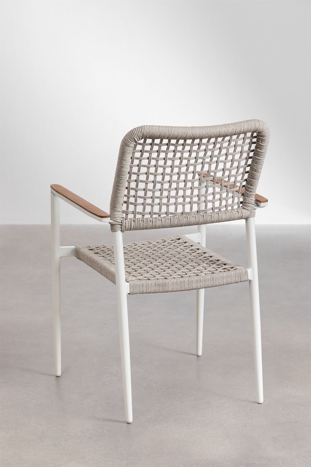 Nediam stackable garden chairs set of 4 with armrests in aluminum and braided rope, gallery image 4