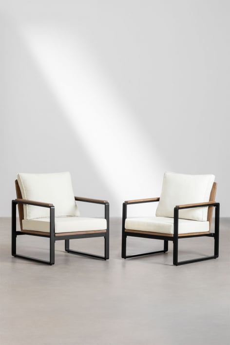 Pack of 2 Giselle Aluminum and Acacia Wood Armchairs