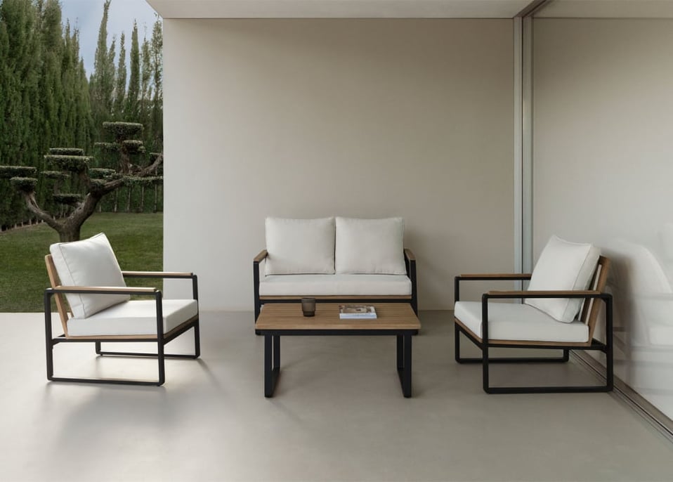 Garden Set with 2 Seater Sofa in Aluminum and Acacia Wood Giselle