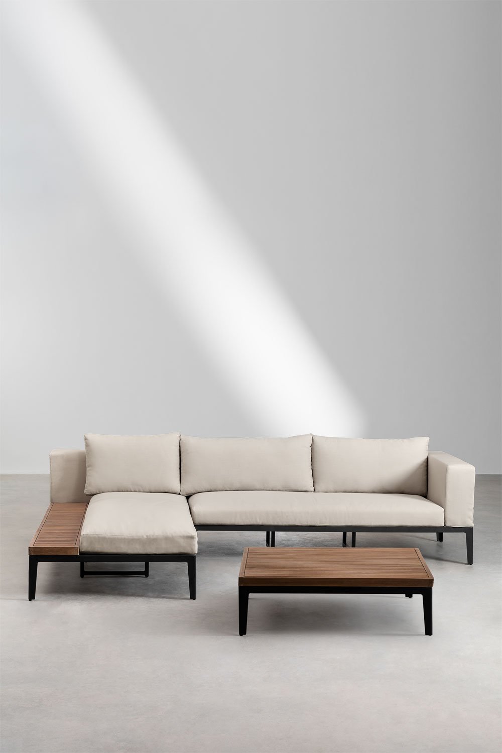 Garden Set with Chaise Longue Sofa in Aluminum and Acacia Wood Taranis , gallery image 2