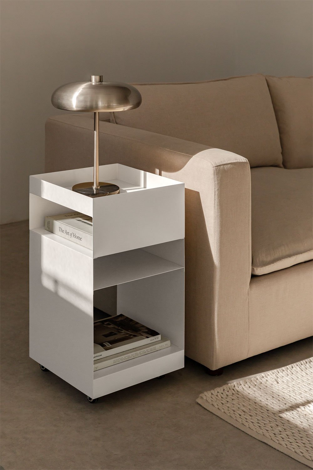 Square Side Table with Wheels and Steel Shelves (35x35 cm) Rodgers, gallery image 1