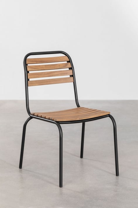 Pack of 4 stackable dining chairs in steel and acacia wood Artus