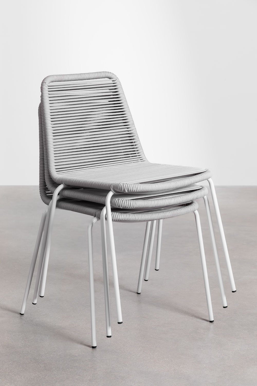 Pack of 4 stackable garden chairs in iron and braided rope Mileyd, gallery image 8