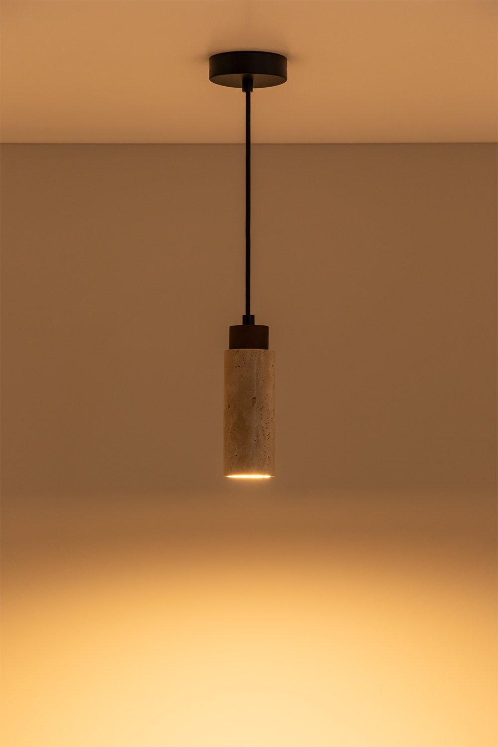 Travertine and Wood Ceiling Lamp (Ø6.5 cm) Davise, gallery image 2