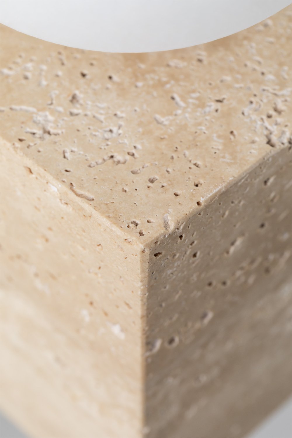 Square wall sconce in travertine with Davise glass ball, gallery image 5