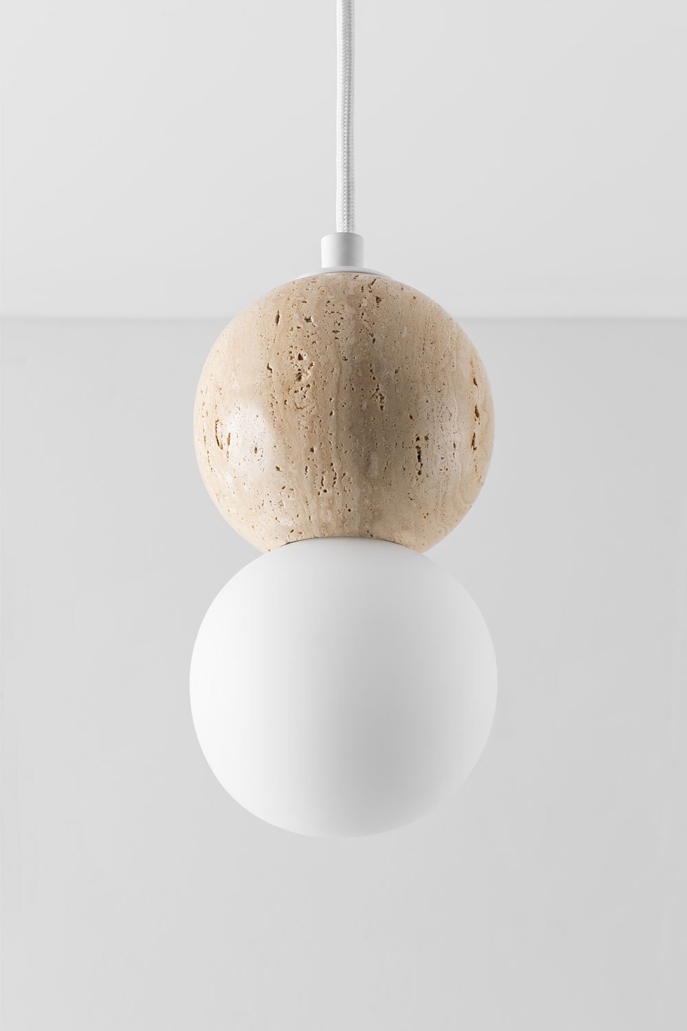 Davise Ø10 cm travertine ceiling lamp with glass globe, gallery image 4
