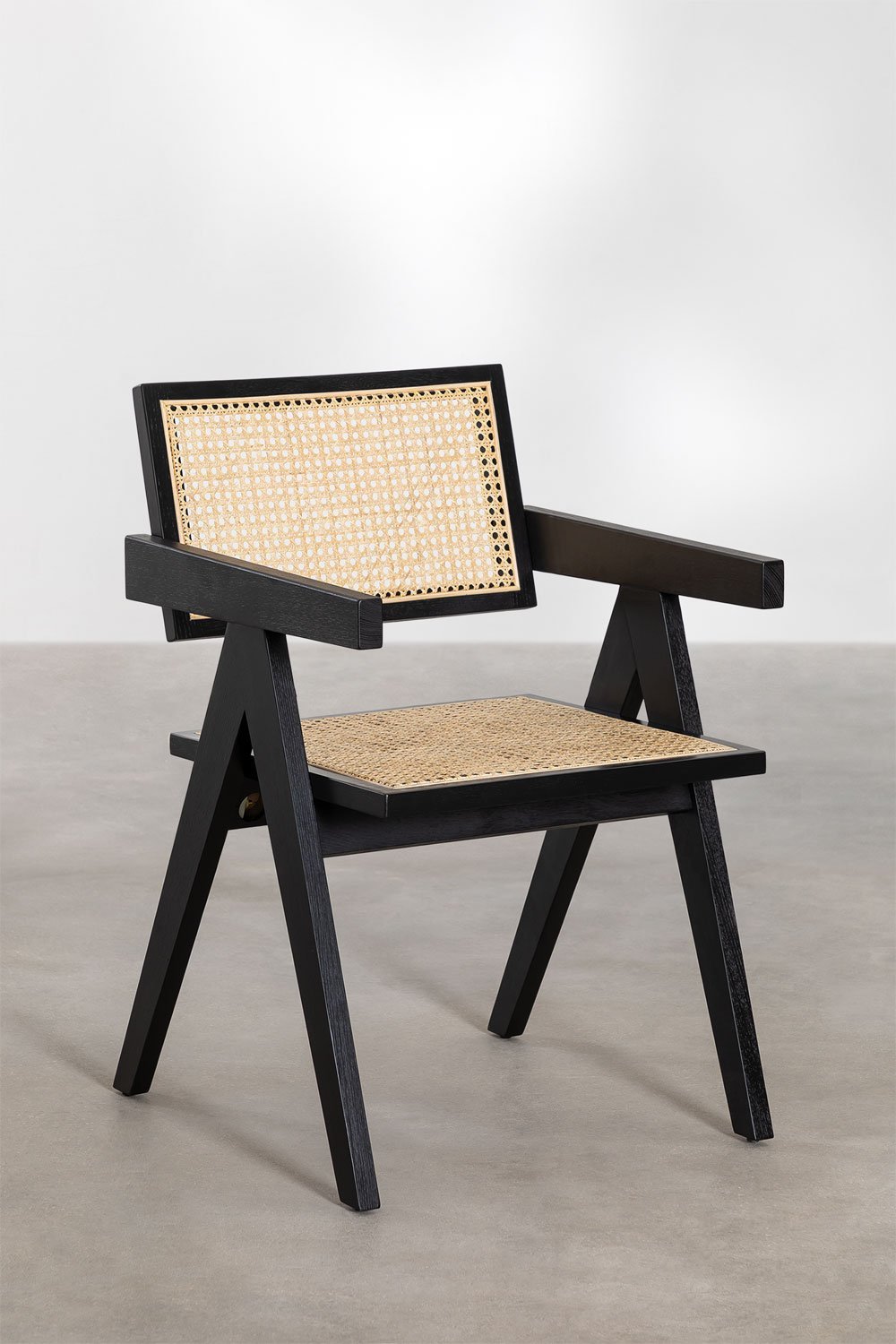 Dining Chair with Armrests in Ash Wood and Rattan Lali, gallery image 2