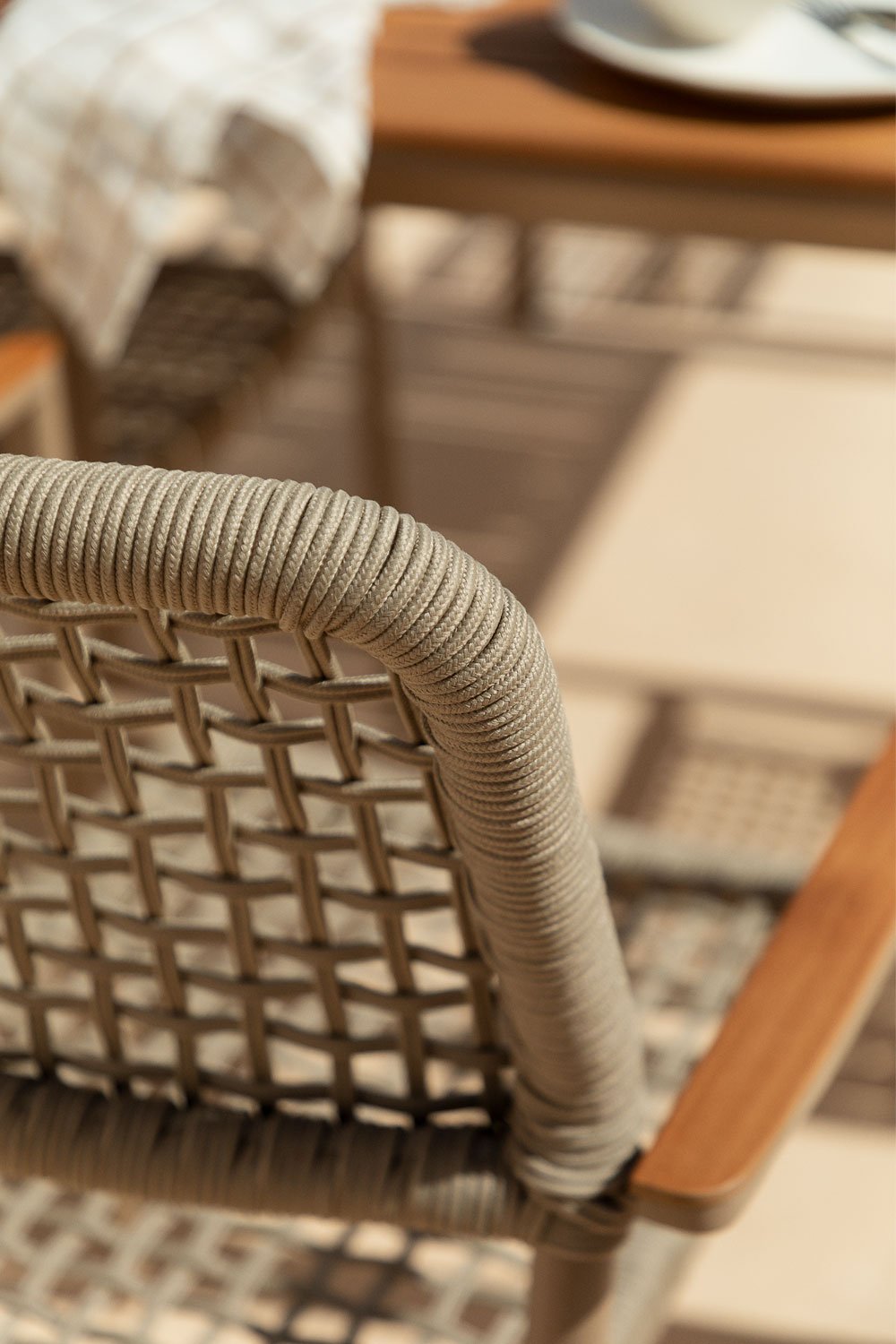 Pack of 4 Stackable Garden Chairs with Armrests in Aluminum and Braided Rope Nediam, gallery image 2