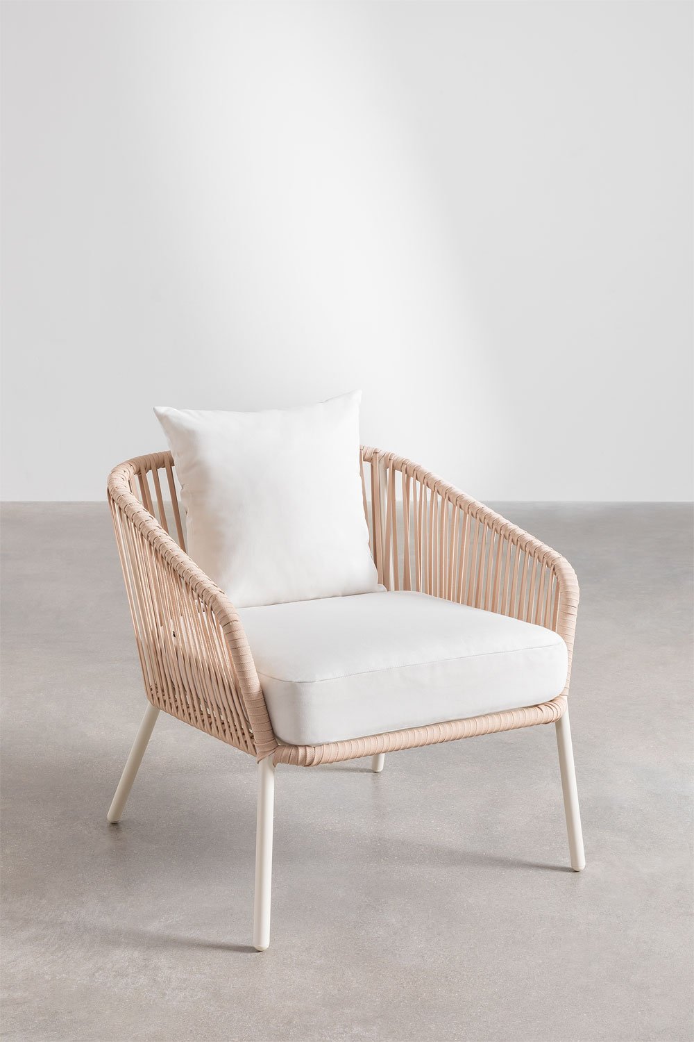 Garden set with 2-seater sofa, 2 armchairs and coffee tables in aluminium and braided rope Arhiza, gallery image 7