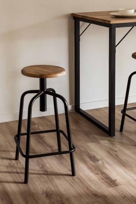 Adjustable High Stool in Steel and Wood Ery