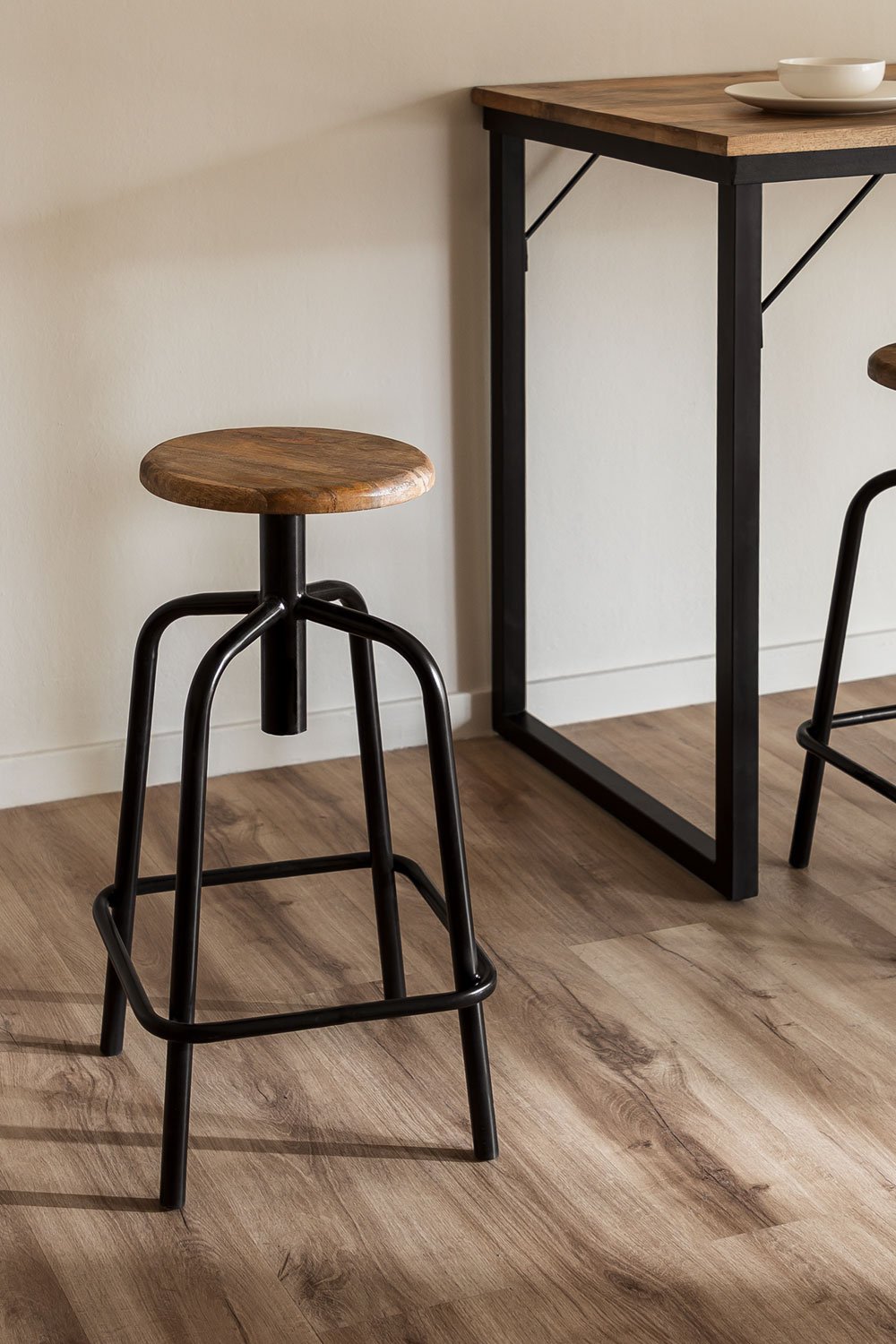 Adjustable High Stool in Steel and Wood Ery, gallery image 1