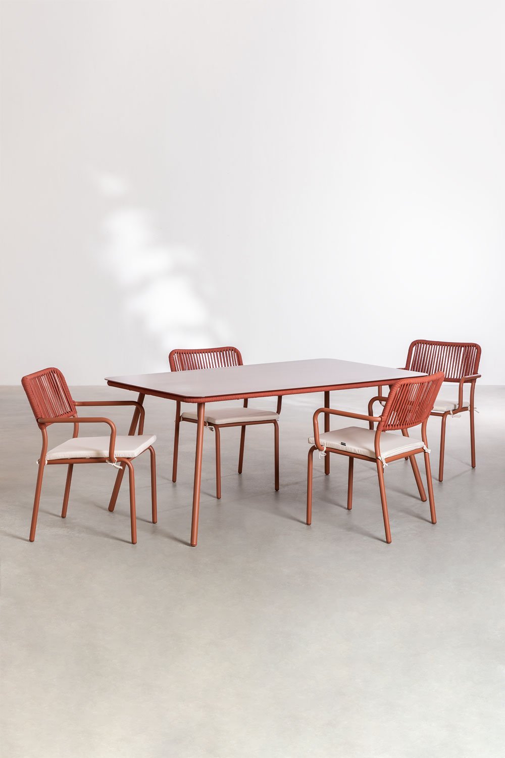 Arhiza rectangular table set, 160 x 90 cm, and 4 stackable aluminum garden chairs., gallery image 2