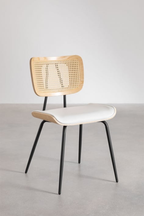 Pack of 4 Dining Chairs in Wood, Rattan and Leatherette Raysa