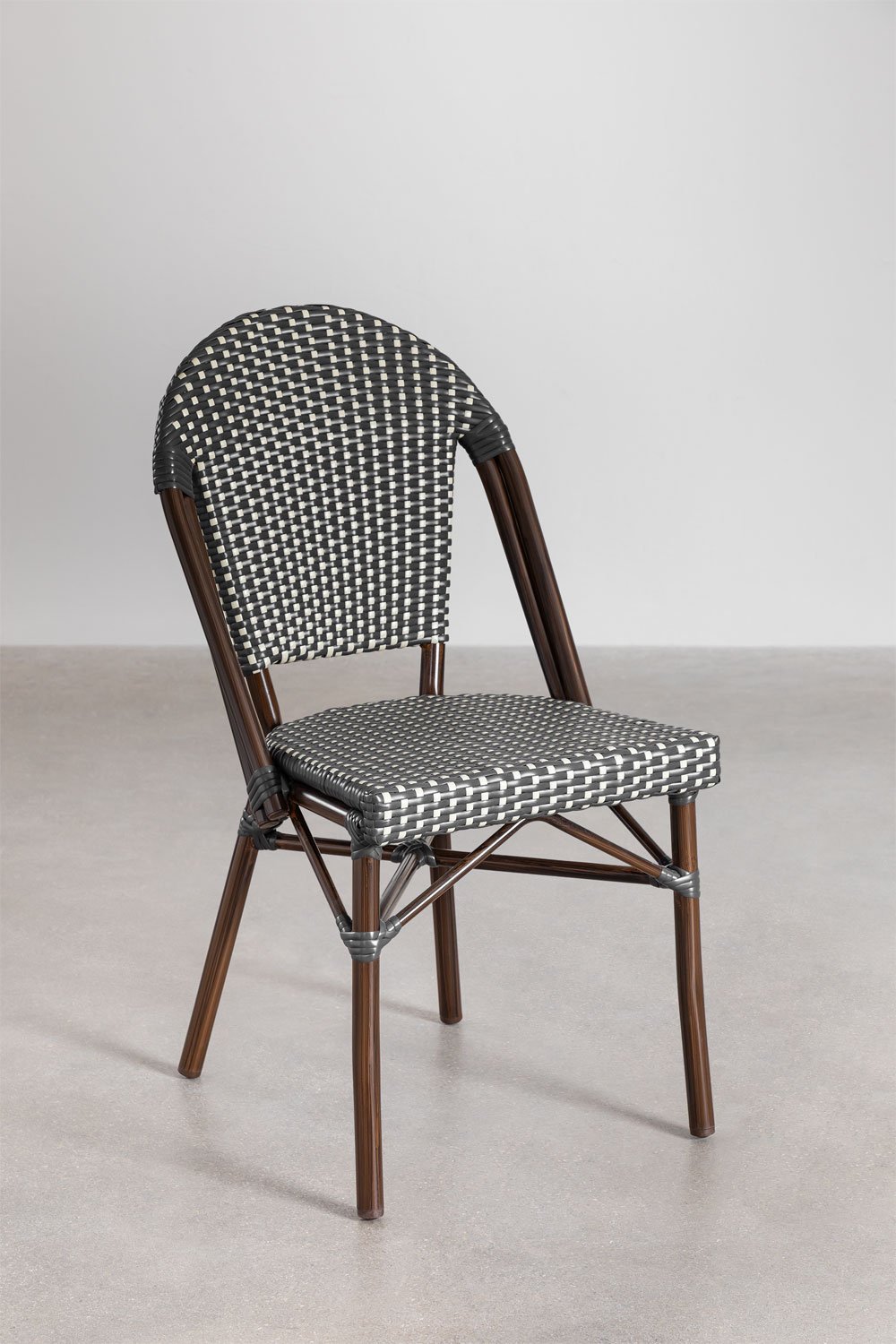 Stackable Dining Chair in Aluminum and Synthetic Rattan Brielle Bistro, gallery image 2